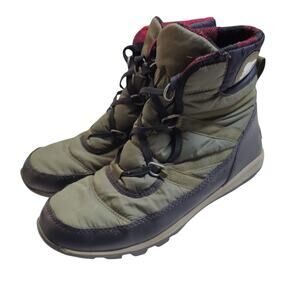 Sorel Women's Sz 10 Whitney Green Quilted Lace Up Snow Boots Plaid Fleece Lining
